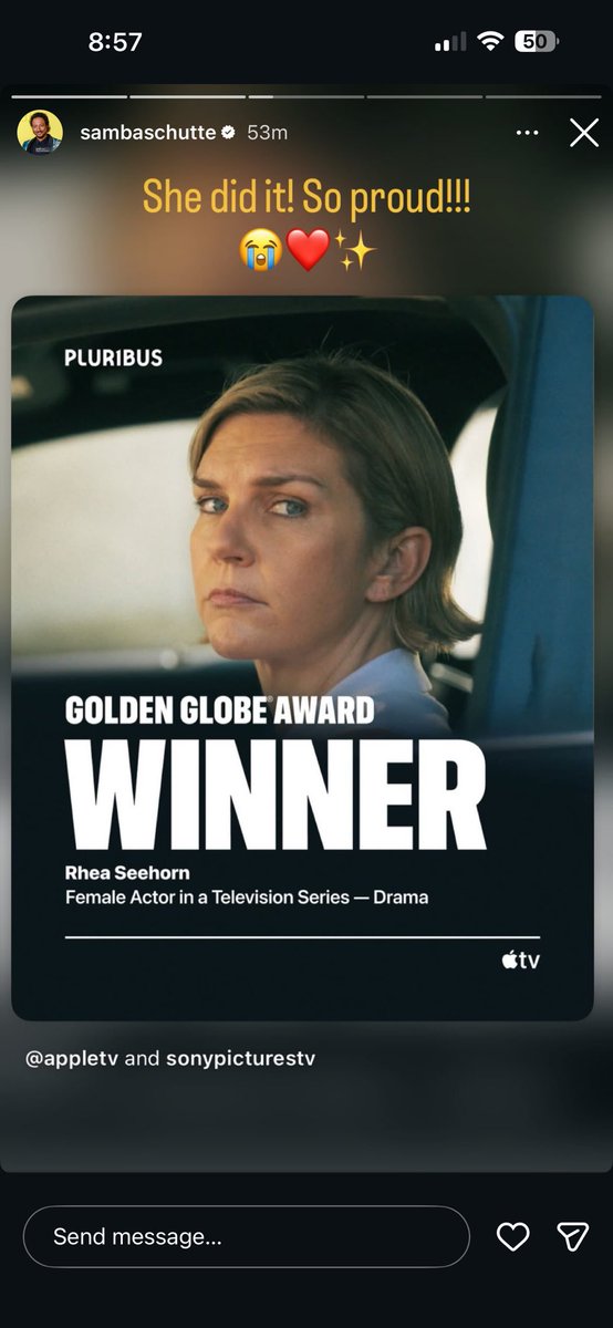 PluribusPod's tweet photo. rhea’s cast mates send their congratulations! #pluribus https://t.co/zx6SuhkcAD