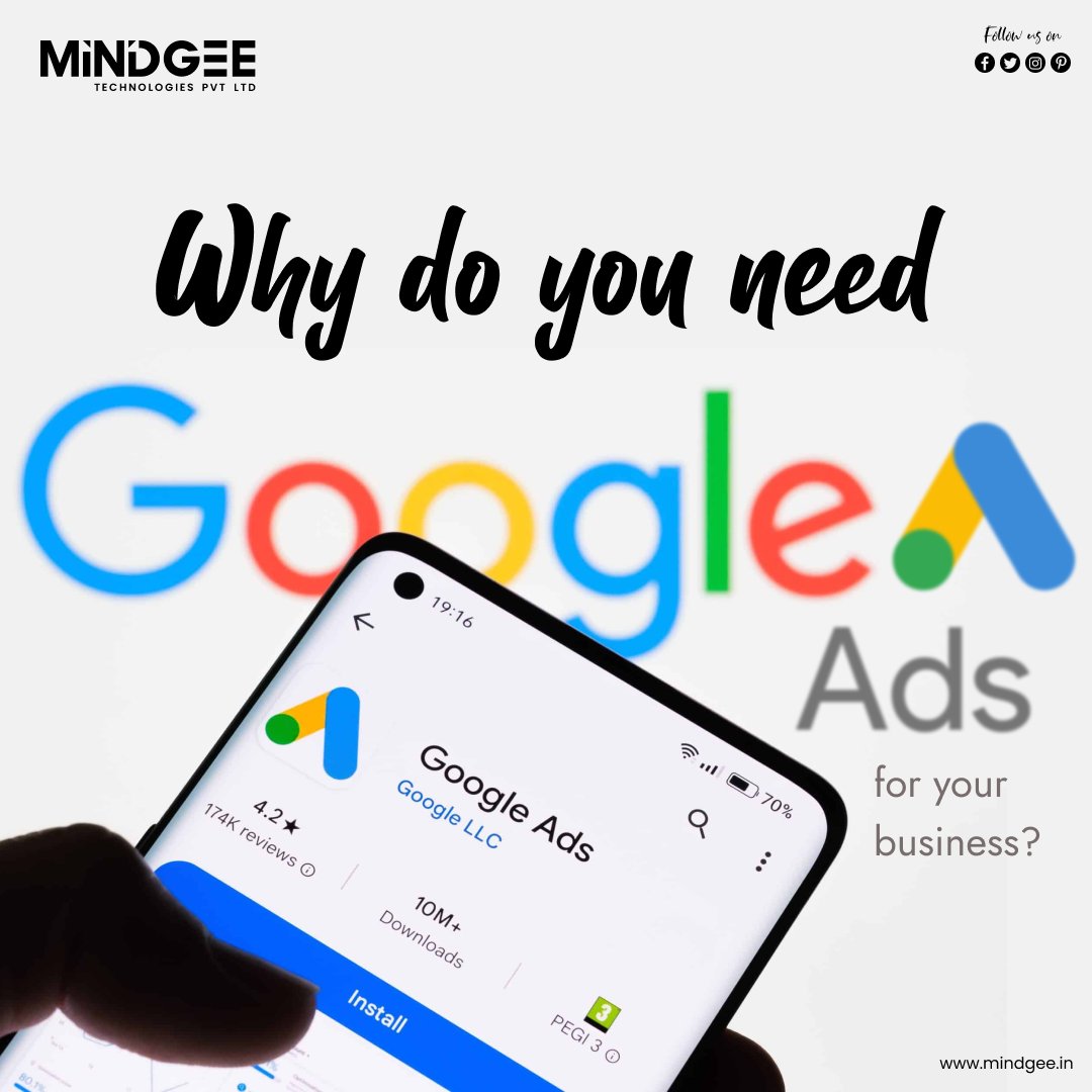 Why Google Ads for your business?
Because customers are already searching for you 🔍
Get instant visibility, high-quality leads &amp; measurable results with MindGee.
🌐 mindgee.in | 📞 +91 89516 05480

#GoogleAds #DigitalMarketing #BusinessGrowth