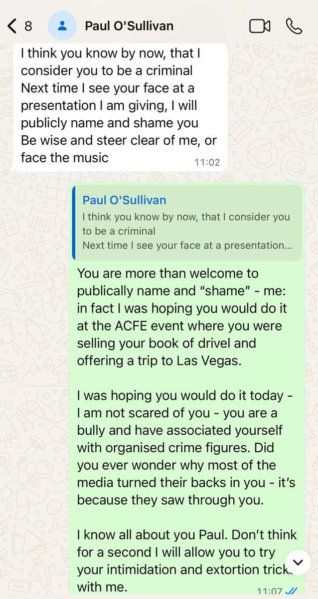 On the subject of #MeToo associated with Paul O’Sullivan, IRS’s Chad Thomas got a WhatsApp almost a year ago on 29 January 2025. Thomas happened to be at the same conference O’Sullivan was at. O’Sullivan left in a huff and sent a WhatsApp to Thomas a few minutes later. When