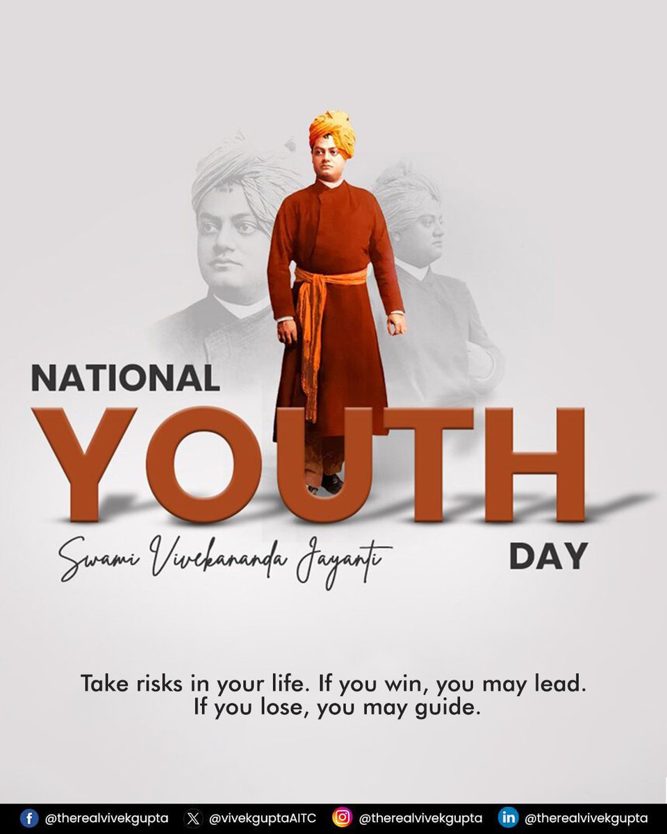 DsBainsla2003's tweet photo. Arise, awake, and stop not till the goal is reached.
#NationalYouthDay #SwamiVivekananda #YouthInspiration #ThinkBig #FutureLeaders #YouthOfIndia
#NationalYouthDay https://t.co/F8BLxHCo1j
