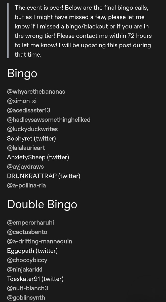 PanicFlavored's tweet photo. Final bingo calls are here! Please let me know if I missed you or if you are in the wrong tier! #StobHolidayBingo #stobotnik https://t.co/qqNe8vw7rU