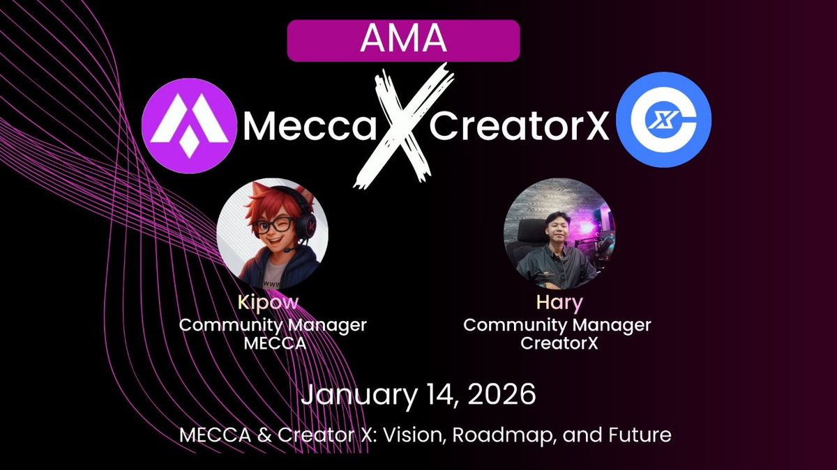 👋 Hello MECCA Community &amp; Creator Friends!

We would like to share information about an upcoming AMA collaboration between MECCA and <a href="/CreatorX_Base/">Creator X</a>  
This session is intended to introduce each project, provide an overview of future plans, and open a discussion with the