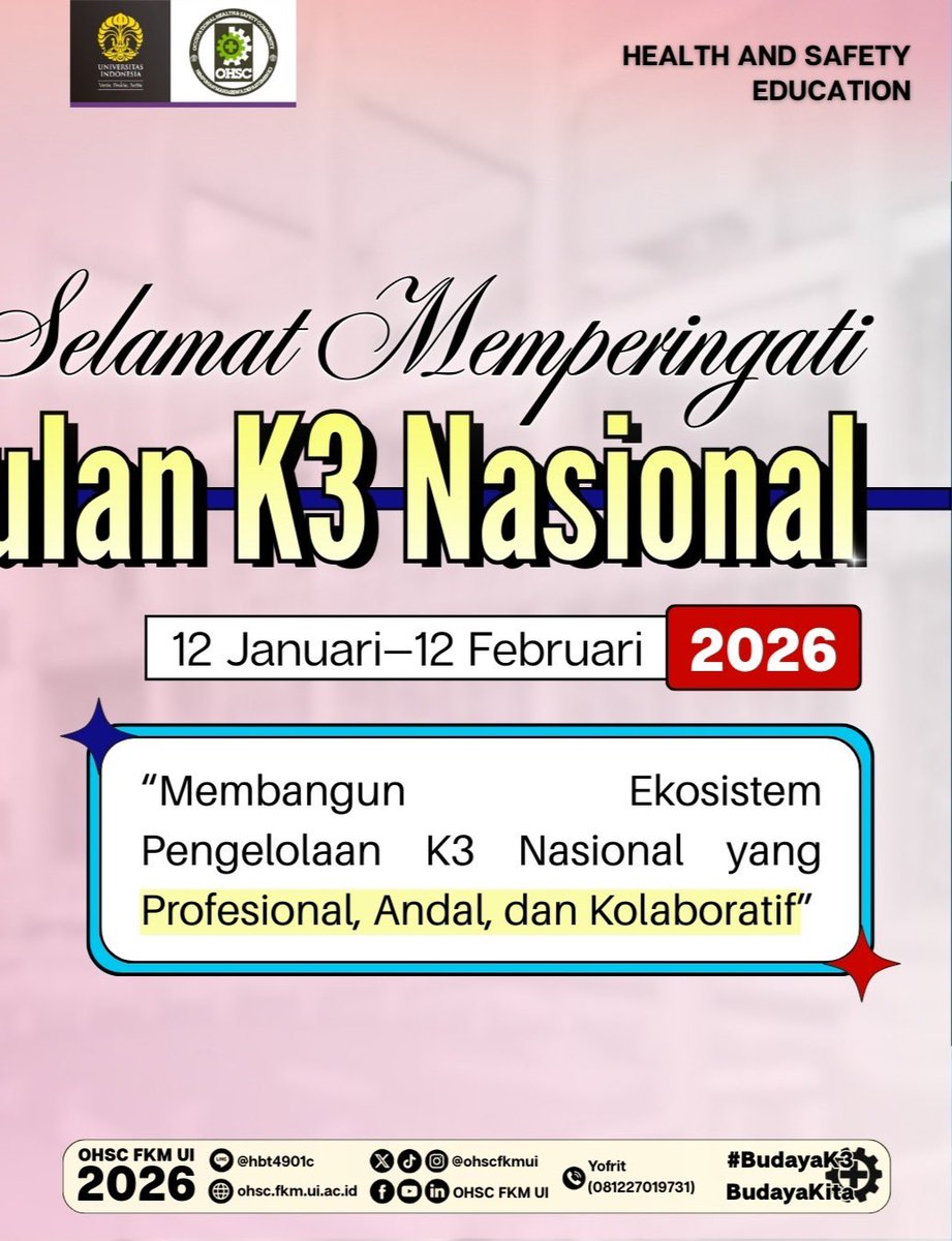 Selamat Hari Bulan K3 Nasional! ⛑️✨

Yuk, bersama-bersama kita terapkan budaya keselamatan dan kesehatan kerja! Selamat memperingati Bulan K3 Nasional 2026!

#BulanK3Nasional