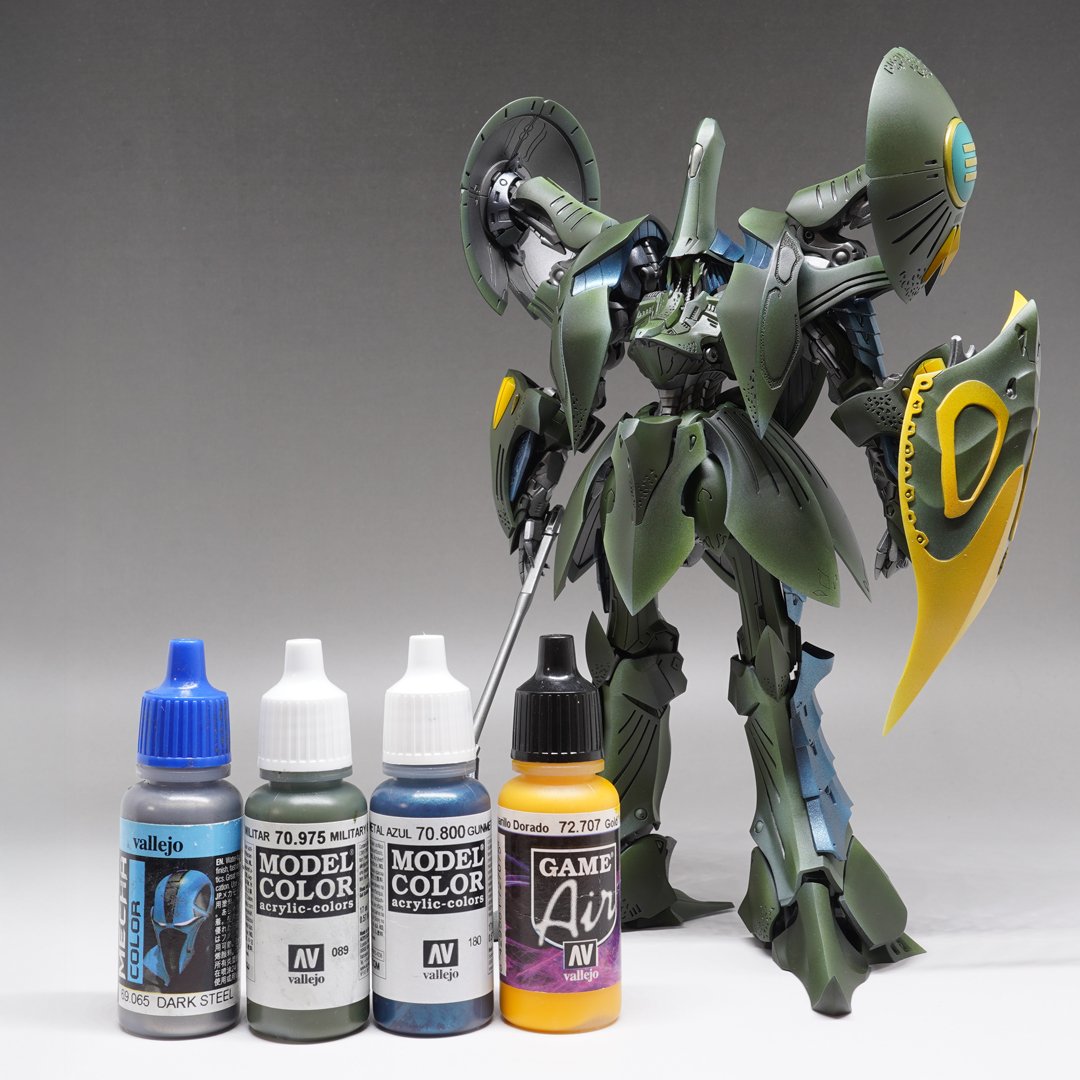 so16ww's tweet image. ボークス1/144　Aトール制作記🍀
完成✨

各パーツが重なり合い、なかなかのボリューム感！

マスキングも頑張った甲斐あり、美しく仕上がりましたよ。

さぁ次何作ろう😎

#ファイブスター物語 
#Aトール
#FSS_jp 
#ファレホ