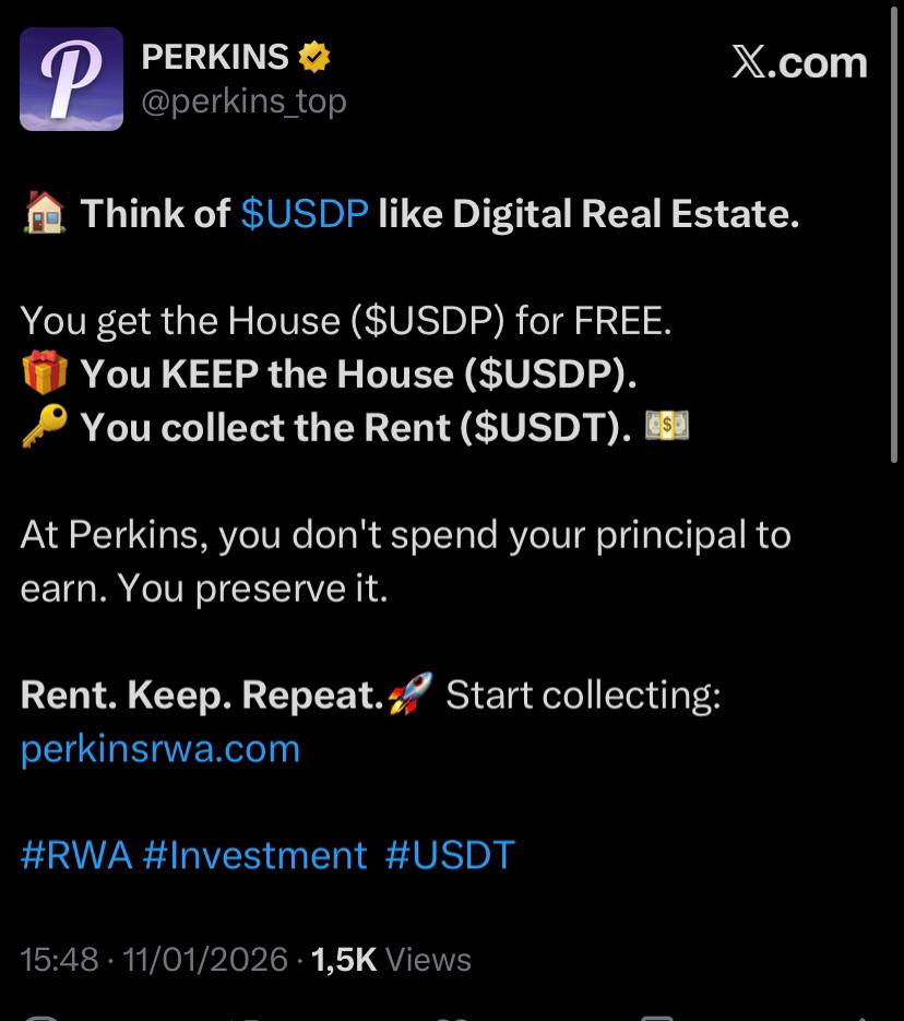 VFXCRYPTO1's tweet image. If you're into RWA and DeFi, you might wanna check this out. No need to deposit anything, just do some tasks, stake, and start earning USDT daily.

Perkins is handing out ownership through USDP, which stands for Perkins Digital Equity. Hold it, and you're basically sharing in…