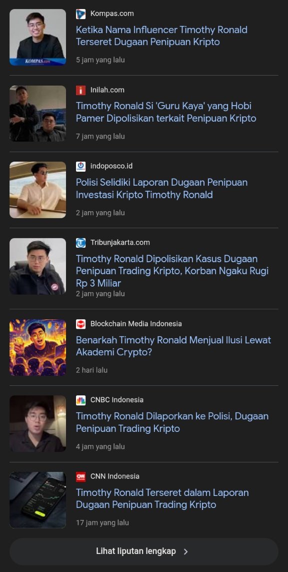rexterid's tweet photo. Bang @skyholicc88 beneran serius ternyata, gak main main 🥶

beritanya dah masuk media top tier 1 (Kompas, CNN, CNBC) 🥵

berawal dari keresahan melihat generasi muda seperti ditipu, berakhir jadi sebuah laporan kepolisian bersama

awal kemunculannya bikin heboh, Dar-Der-Dor sampe FYP di IG, X, TikTok gw sampe detik ini 😭

kalo berhasil, gerakan 888 akan jadi sejarah baru kripto indonesia dan ini akan menjadi kasus IK & DS ver 2.0!! 🔥

jujur gw senang kalo ada orang yang blak-blakan kek bang @skyholicc88 ini di industri ini

dia turun tangan sendiri membantu menyuarakan suara hati orang orang yang membutuhkan, disaat yang lain cuman berani senggal-senggol, nyindir doang, dan no action!!

Teruskan perjuangan kalian!!
Semoga keadilan segera terungkap

Big Respect King @skyholicc88 🫡🔥

gw gak mau ngatur tapi siapa tau dikasih kesempatan buat mencoba mencicipi saku unlimitednya itu 🙂‍↕️
 
TC3T5L4LCayR63JbcSrfWQm1xm93VooSuM

#skyholic #skyholic88