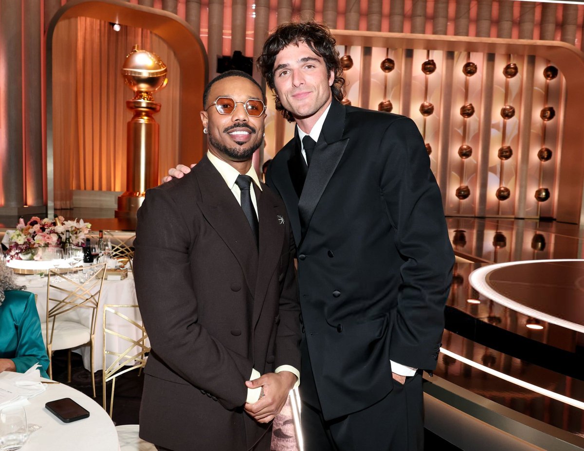 bjordanfiles's tweet image. michael b. jordan and jacob elordi at the #GoldenGlobes