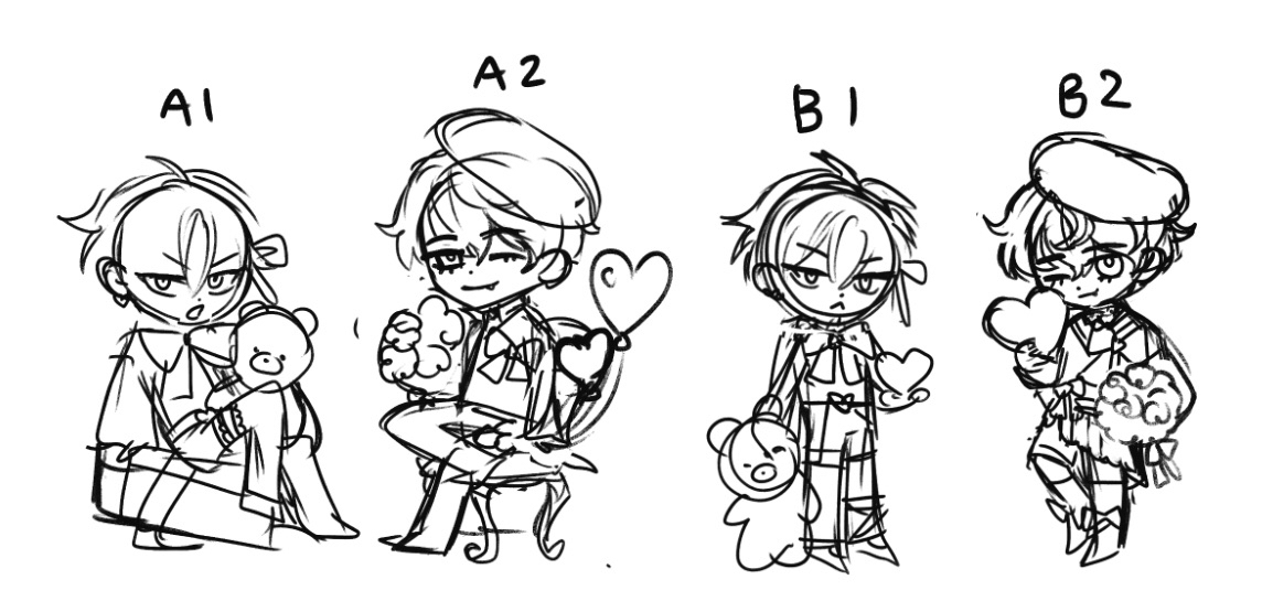 「showing off sketches for the outfit desi」|mani 🧸 COMM OTWのイラスト