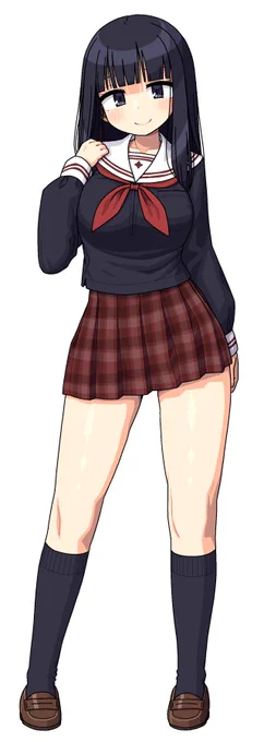 シャドウバン中に描いたチェック柄スカートセーラー服JK+色違い差分 #女子高生