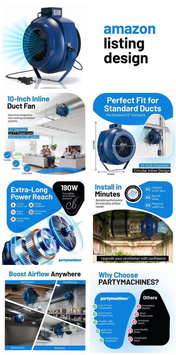 BrandAzam56's tweet photo. We design clean, Amazon-compliant listing images that highlight airflow, efficiency, noise level, and build quality; helping buyers trust your product and click “Buy Now. "Better visuals = higher CTR &amp; conversions.#AmazonListingImages #InlineDuctFan #AmazonFBA #EcommerceDesign https://t.co/eODxZxMDCs
