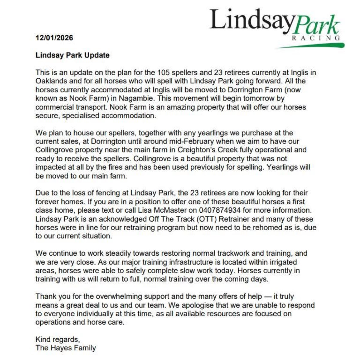 We have an update regarding speller movements and our retirees.