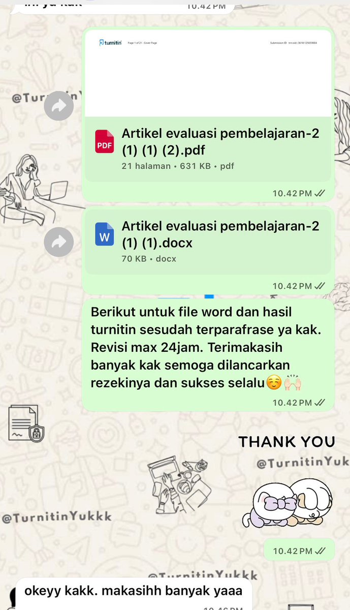 turnitinyukkk's tweet photo. Parafrase penurunan plagiasi turnitin untuk Artikel jurnal Pendidikan Agama Islam dari 38% berhasil turun ➡️ 10% sesuai req dan bonus skorr hihi thankyou kak for order!🤩🙌🏻 https://t.co/Mk5GvG6y5F