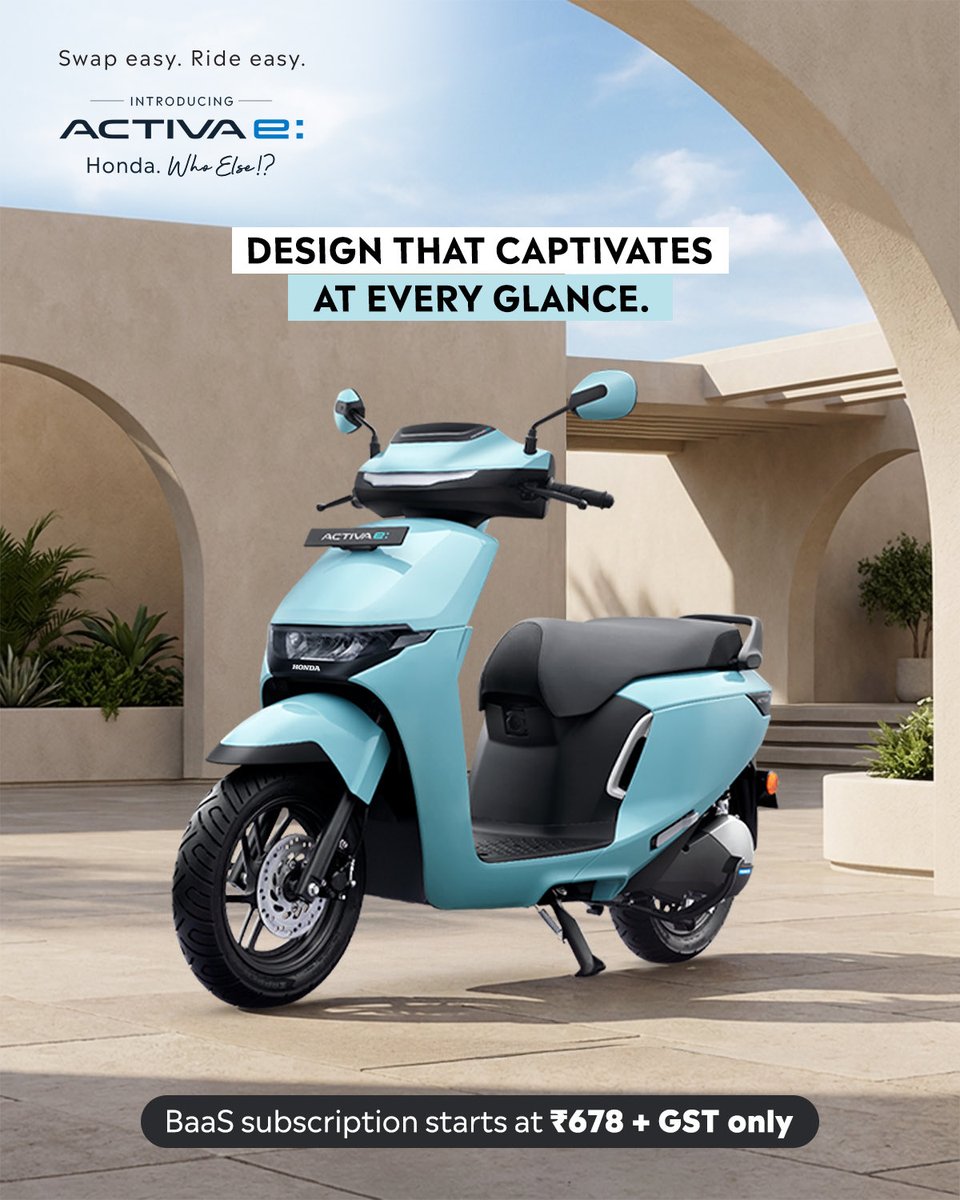 honda2wheelerin's tweet photo. Make every ride a reflection of modern style and sophistication with the Honda Activa e: , defined by attractive design language.
Swap Easy. Ride Easy.
#Honda #Honda2Wheelers #ThePowerOfDreams #Activae:
#SwapEasyRideEasy https://t.co/X7VLDCxGqi