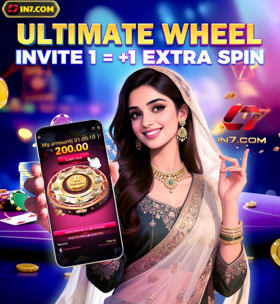 in7_vip's tweet photo. ⚡️ Ultimate Wheel Carnival ⚡️

⭐️GET ₹200 REWARDS FOR FREE ⭐️

⬇️ 3-STEP Getting Guide ⬇️

😓➡️DAILY FREE SPIN👈
😀 Tap "GET CASH" to enter
😀 1 FREE SPIN every day!
⚠️ Refreshes at 00:00 daily

🤗➡️UNLIMITED INVITE REWARDS👈
😀 Click "Invite friends" button https://t.co/0dvteKkRkS