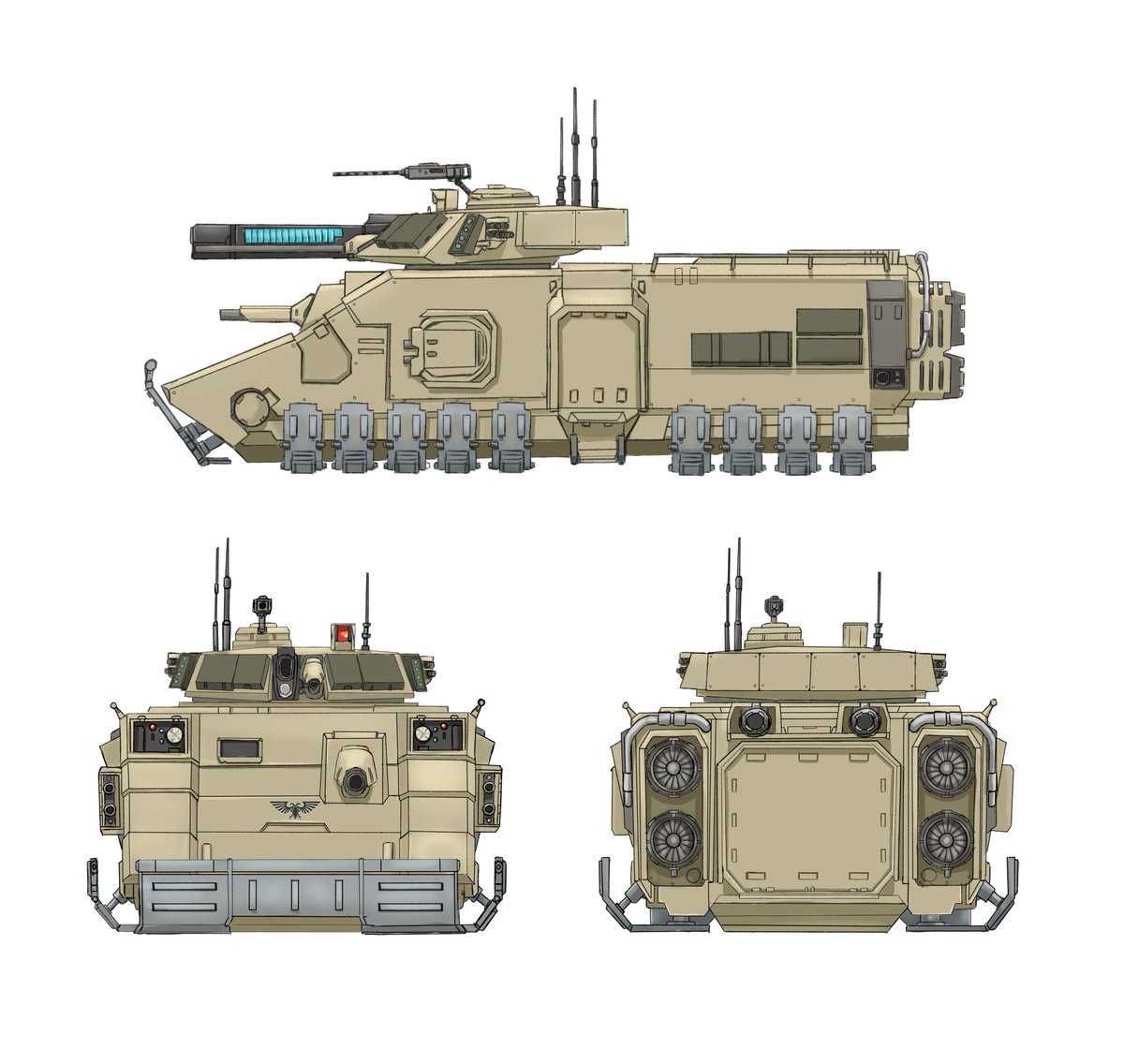 A Warhammer 40k vehicle commission. A modified Repulsor that has had its hull extended among other things.