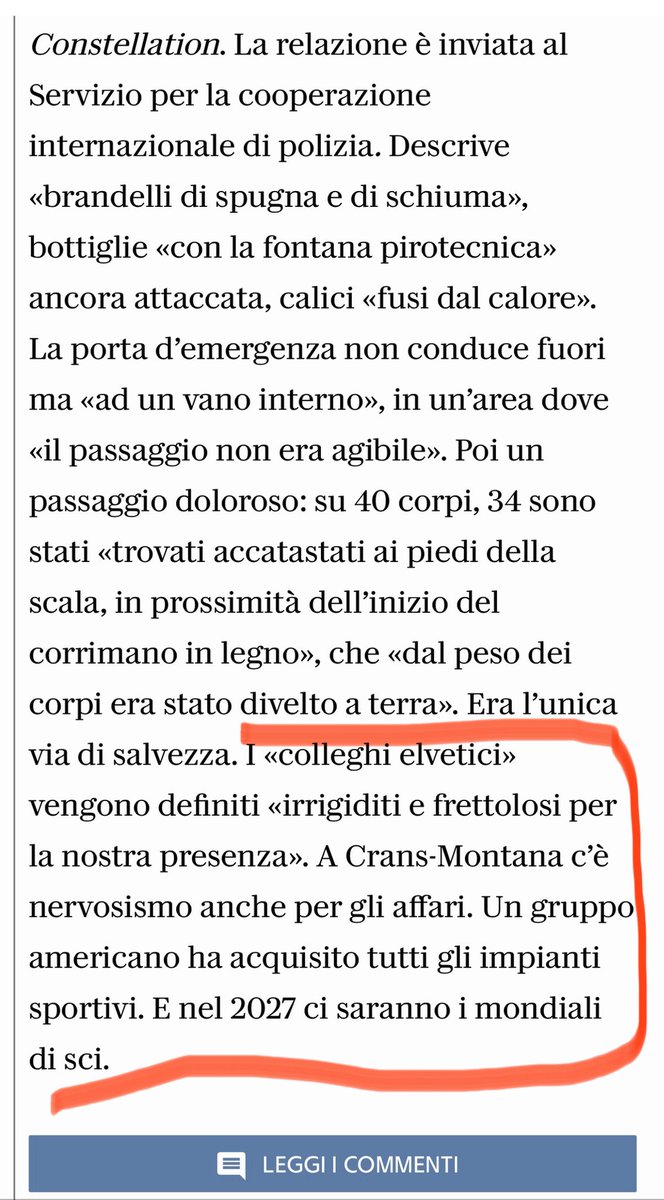 g_caprotti's tweet image. #CransMontana : Moretti é Corso e il Vallese è definito “La Corsica ma senza attentati”. Ma le parole che meglio definiscono i vallesi sono grettezza e avidità. Sono morti 40 ragazzi, altri sono feriti in condizioni disumane e loro pensano solo ai loro soldi e al mondiale 2027…