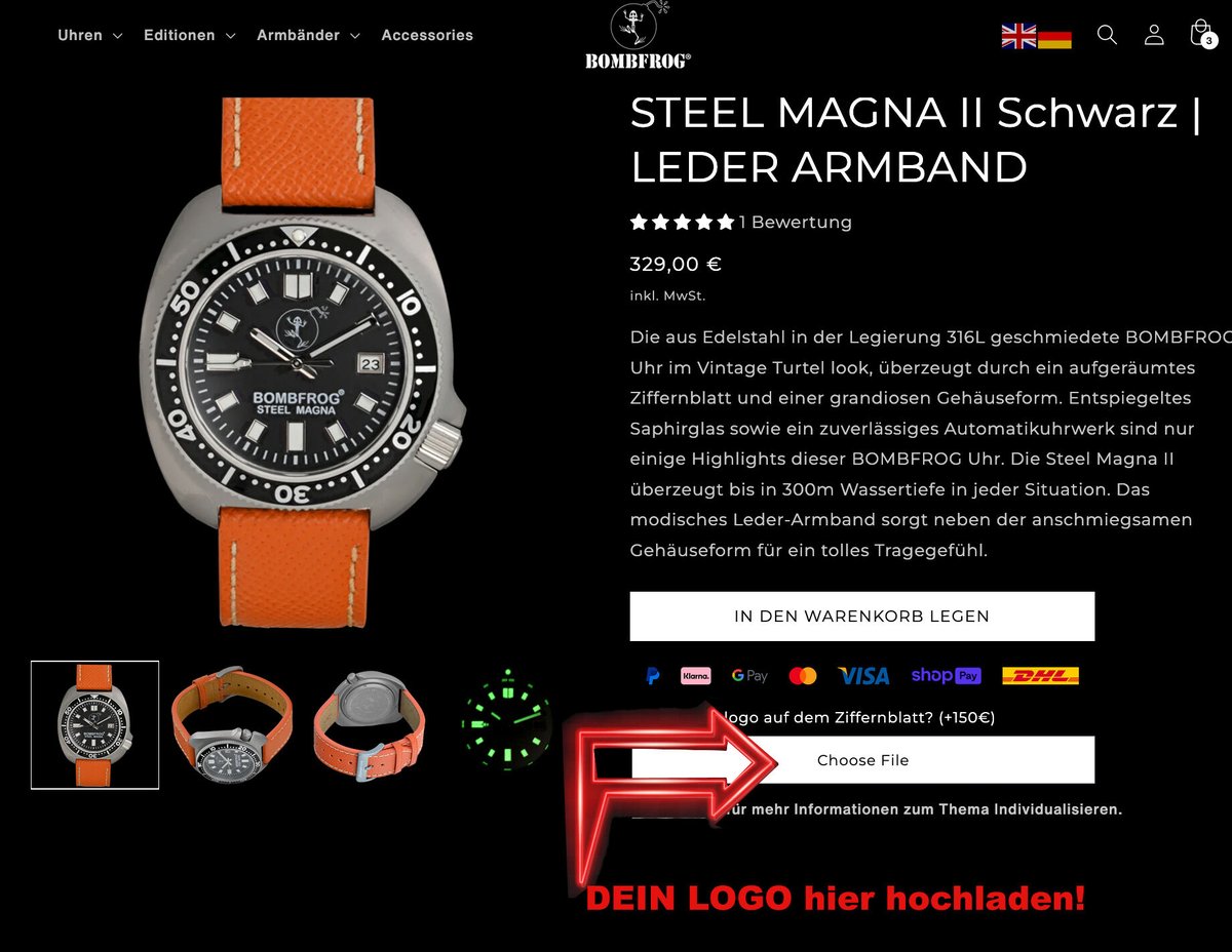 Bombfrog's tweet image. 🇩🇪 𝗪𝗶𝗲 𝗸𝗼𝗺𝗺𝘁 𝗱𝗲𝗶𝗻 𝗟𝗼𝗴𝗼 𝗮𝘂𝗳 𝗱𝗮𝘀 𝗭𝗶𝗳𝗳𝗲𝗿𝗯𝗹𝗮𝘁𝘁? ✨
Du lädst dein Logo direkt unter deiner Wunschuhr im Shop hoch. Nach der Bestellung erstelle ich eine Zeichnung und sende dir eine Vorschau zur Freigabe. Änderungswünsche? Kein Problem!
🔱💣🐸