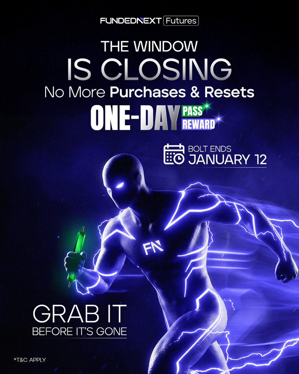 Final Reminder- BOLT is ending!

The BOLT Challenge window closes on 12th January at 11:59 PM (CT).

⚡$50K Challenge starting at $99.99

• One-day pass potential (with add-ons)
• Daily reward eligibility
• No activation fee
• No monthly fees
• No minimum benchmark days