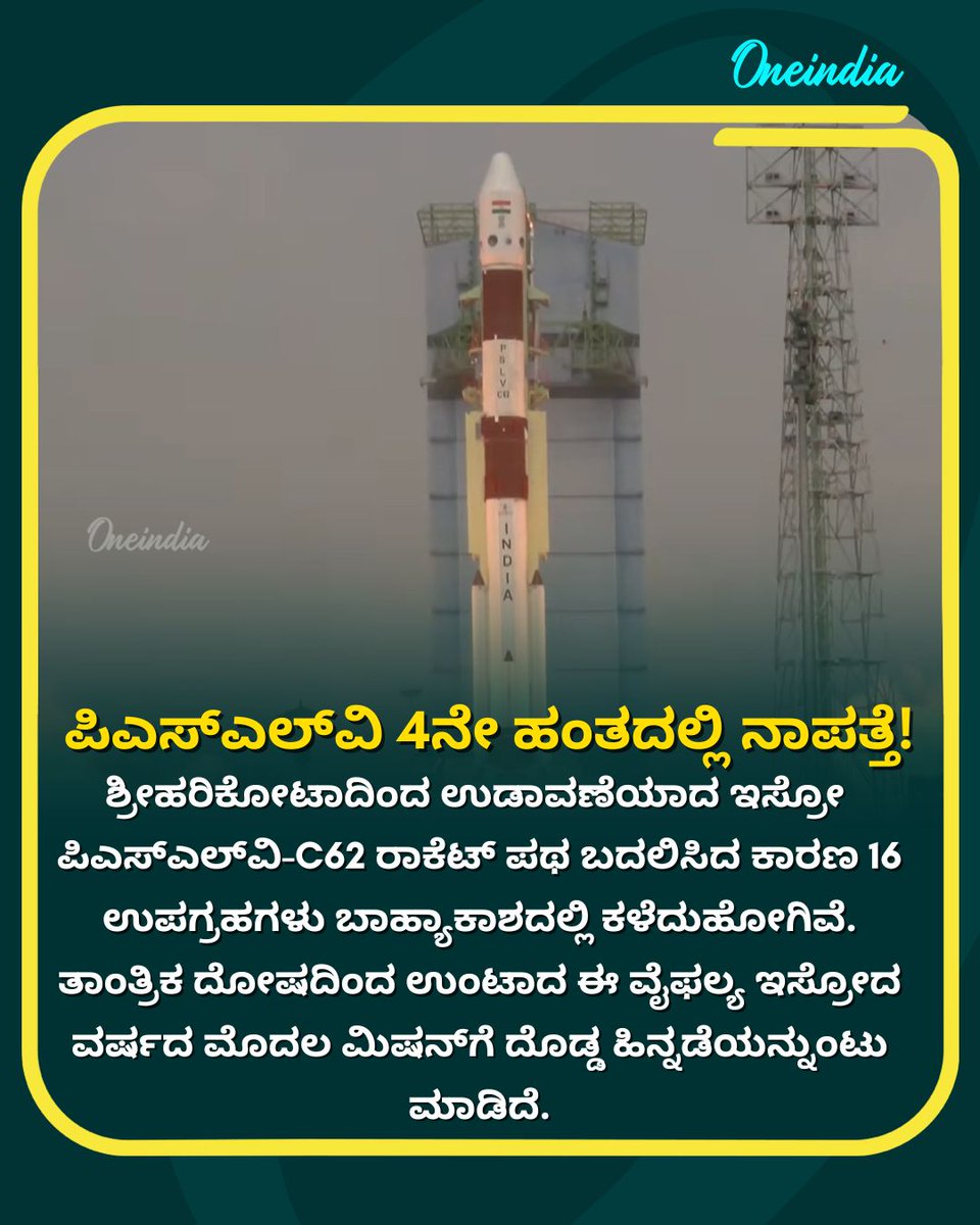OneindiaKannada's tweet image. Breaking News: ಉಪ್ರಹಗಳನ್ನು ಹೊತ್ತೊಯ್ದ ಪಿಎಸ್‌ಎಲ್‌ವಿ ರಾಕೆಟ್ 4ನೇ ಹಂತದಲ್ಲಿ ನಾಪತ್ತೆ, ಉಡಾವಣೆ ವಿಫಲ
Read more: kannada.oneindia.com/news/india/isr…
.
.
#ISRO #PSLV #SpaceMission #BreakingNews #OneindiaKannada