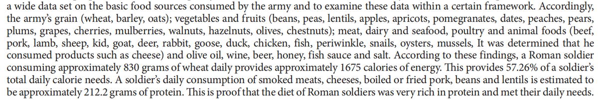 Roman soldiers and their daily protein intake

"A soldier’s daily consumption of smoked meats, cheeses, boiled or fried pork, beans and lentils is estimated to be approximately 212.2 grams of protein."