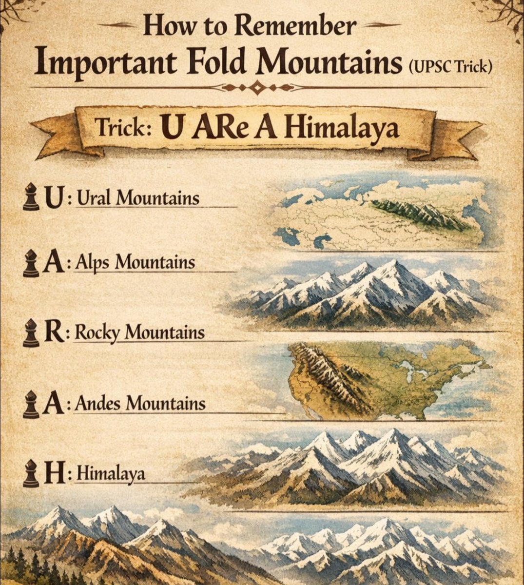 BORN4WIN's tweet photo. Trick to remember Fold Mountains 🏔️ https://t.co/vKvpHa73zA