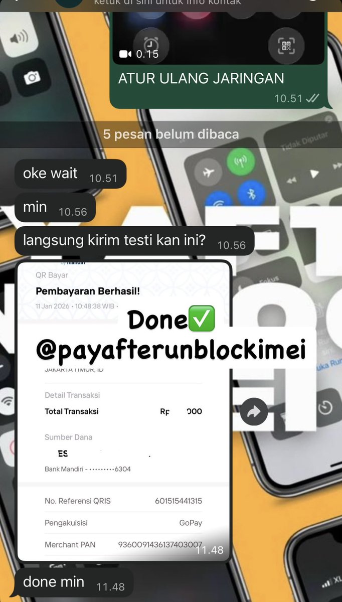 PAUIIMEI's tweet image. JASA UNLOCK UNBLOCK IMEI ALL OPERATOR &amp;amp; ALL TYPE PHONE UNBLOK IMEI -01
    ⚡️Tri Only
    ⚡️Bulanan
    ⚡️Beacukai
WA ME 👇
wa.me/+6289525392822