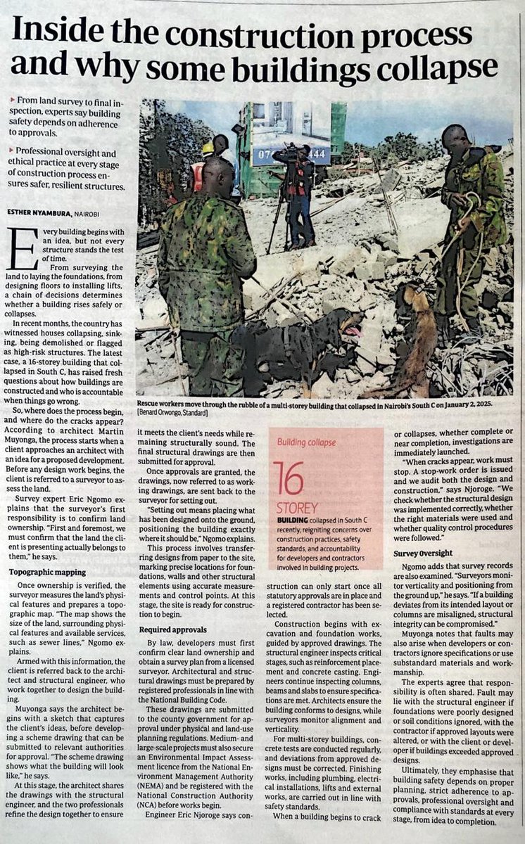 KARA_OfficialKE's tweet image. Recent collapses, including the 16-storey South C tragedy, show unsafe construction risks lives &amp;amp; homes. 

Building safety starts with approvals, surveys &amp;amp; oversight. 

Building safety is every resident’s business. 

Do developments in your area meet standards? 

#BuildingSafety