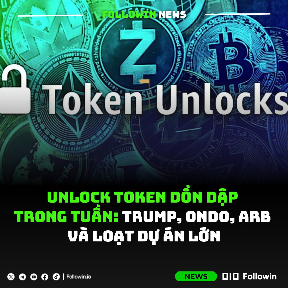 🔥 Điểm nóng tuần này rơi vào 18/01: ▪️ $ONDO mở khóa khoảng 680,3 triệu  USD (≈ 17,10% cung lưu hành) ▪️ $TRUPM mở khóa khoảng 271 triệu USD (≈  11,95% cung