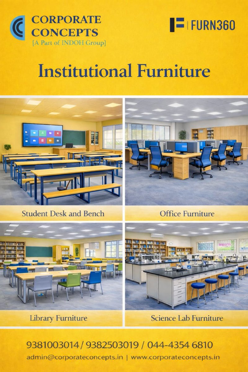 NEOTOUCH213701's tweet image. Smart furniture for smart institutions.
Built for comfort, durability, and modern learning spaces.

📞 93810 03014 | 93825 03019 | 044-4354 6810
📧 admin@corporateconcepts.in

#InstitutionalFurniture #CorporateConcepts #SchoolSetup #OfficeSetup #EducationSpaces #ModernInteriors