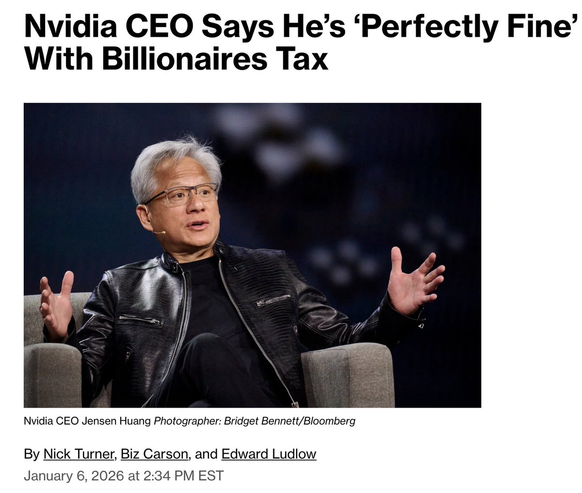 En California proponen un 5% a fortunas de más de 1.000 millones de dólares y el CEO de Nvidia dice que le parece perfecto: “Vivimos aquí. Si toca pagar, se paga”. Fin.

Qué diferencia con ciertos ricos españoles, patriotas de pulserita y de fortunas en Andorra.