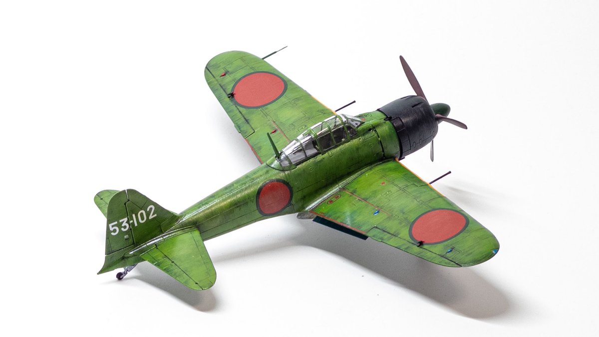 amerikadou's tweet photo. ファインモールド 1/72 零戦  少ないパーツで素晴らしいプロポーションの零戦が完成。ターナー色彩U35にて筆塗り。再販されるメッサーと並べるのが楽しみ〜

#ファインモールド #零戦  #U35 https://t.co/gSz5DGDsKI