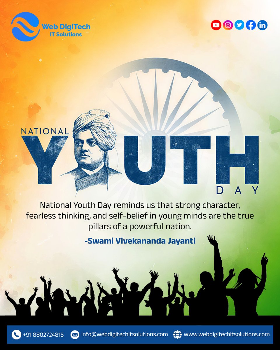 webdigitechit__'s tweet photo. On National Youth Day, we celebrate the fearless spirit, confidence, and vision of young minds inspired by #𝐒𝐰𝐚𝐦𝐢_𝐕𝐢𝐯𝐞𝐤𝐚𝐧𝐚𝐧𝐝𝐚. 

🌐 https://t.co/sQLsCAVpAv

@webdigitechit__  #nationalyouthday #youthpower #swamivivekananda #inspiredyouth #futureleaders https://t.co/LPnmAcdA8r