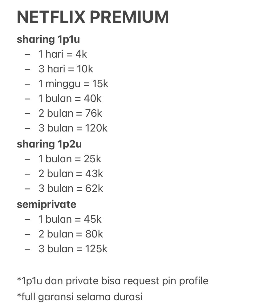 saformee's tweet image. jual netflix harian bulanan ready semua yaa #zonauang