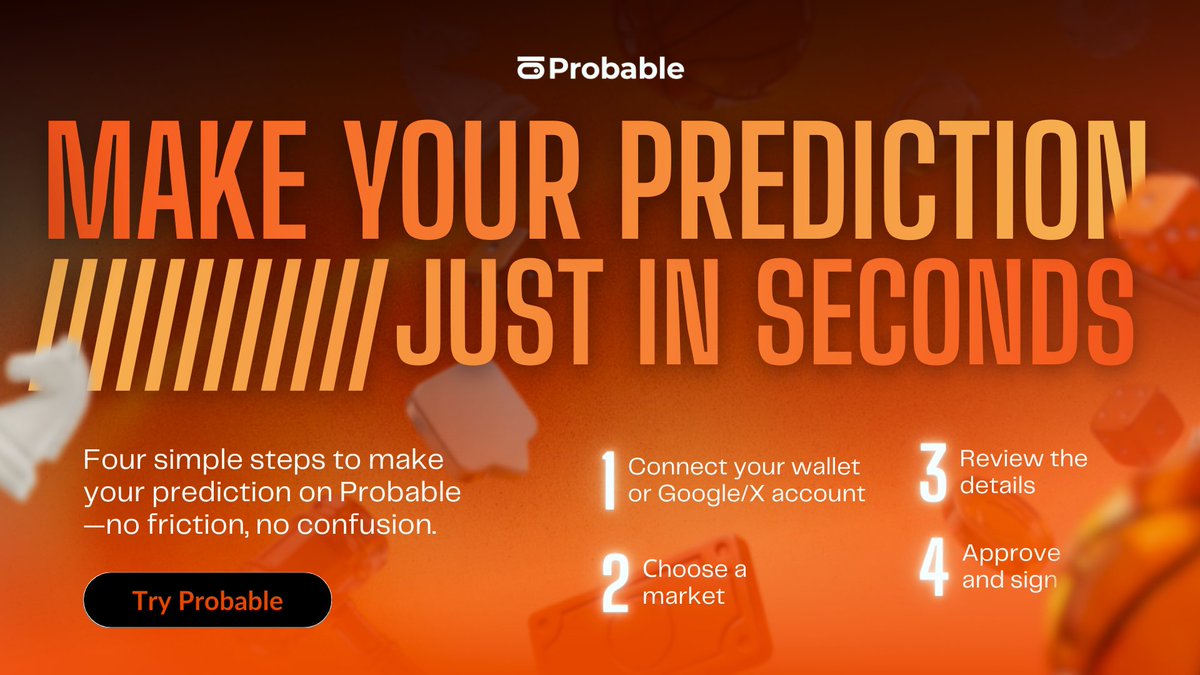 Craft Your Forecast on <a href="/0xProbable/">Probable</a> : The Ultimate Guide

Link Up: Seamlessly connect your wallet, Google, or X account.
Explore: Dive into the market category that captures your insight.
Decide: Select your prediction and examine the full analytical details.
Confirm: Approve and