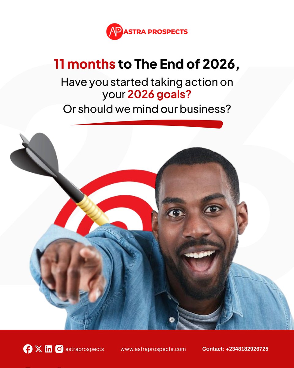 AstraProspects's tweet photo. 11 months can disappear faster than you think.

Some people are already executing their 2026 plans.

Others are still saying, “The year is still early.”

Same year. Very different outcomes.

So, have you started taking action, or should we mind our business? 🤔

#2026goals https://t.co/ZowLMzRSbM