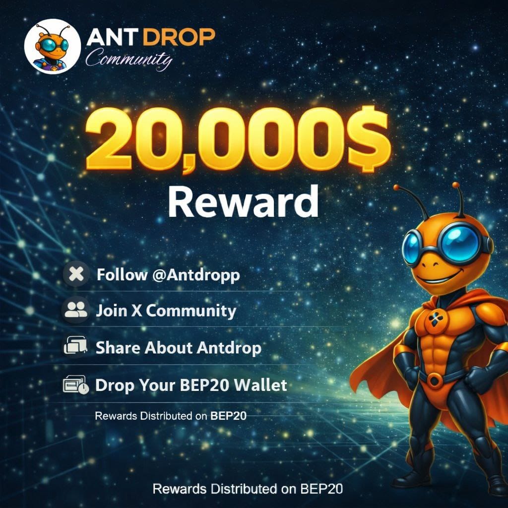 AntDropp's tweet image. 🚀 ANTDROP Community Campaign is Coming! 🚀

Participants who complete all tasks will share a $20,000 reward pool 💰

📌 To participate:
✅ Follow @antdropp on X
✅ Join the Antdrop X Community and share a post on there
✅ Share a post about Antdrop on your own profile
✅ Submit…