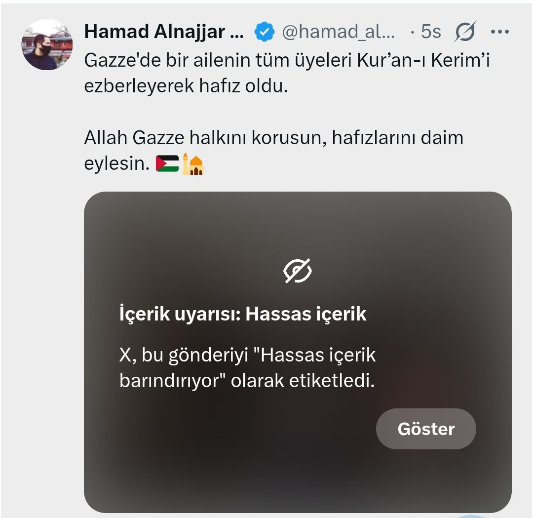 Gazze ile ilgili paylaşımlarım nedeniyle hesabıma kısıtlama getirildi. 

Desteğinize ihtiyacım var! Lütfen bu gönderiye nokta dahi olsa yorum yapın ve etkileşimde bulunun

Allah razı olsun 🇵🇸🇹🇷🤲