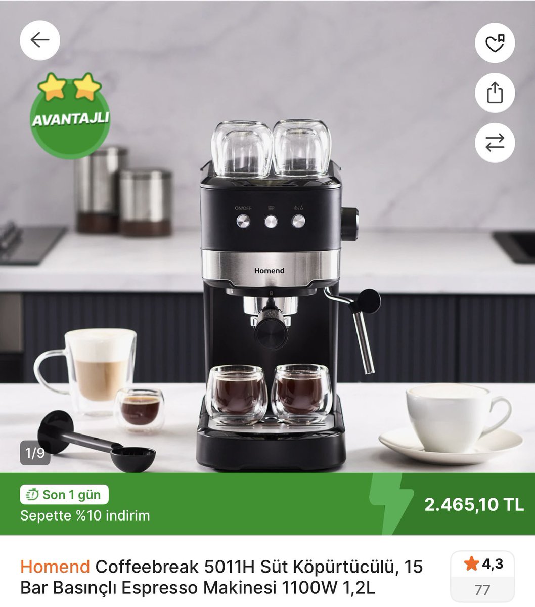 indirimbulteni's tweet image. 🔥 Homend Coffeebreak 5011H Süt Köpürtücülü, 15 Bar Basınçlı Espresso Makinesi 1100W 1,2L

🎉2.465 TL

👉Link:app.hb.biz/qa6AULRO385h

#işbirliği #Homend #indirim