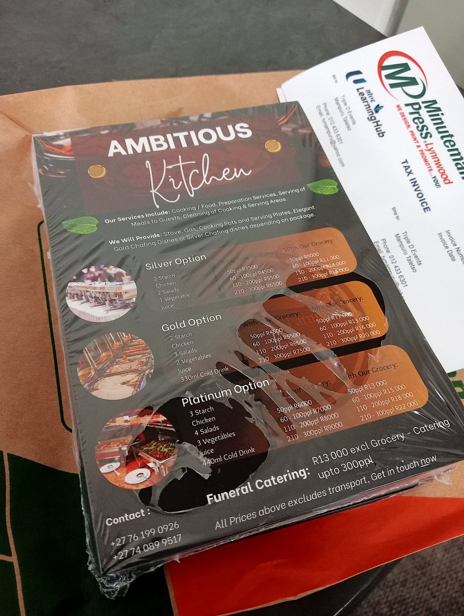 TJs Career Connect Pty (Ltd) Services 👇

CV Revamp: R100 + FREE Cover Letter
Poster/ Business card: R150
Business Profile: R250
Logo: R150
Business Registration: R500

Call/WhatsApp: +27614607365

#Bazozwa / Thandeka / Mmeli / Neliswa / Liema / Dube / Bravo B / Trixie / Koki