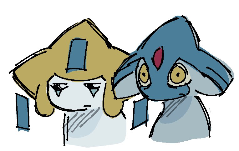 shablammie's tweet image. jirachi and one of his tweaked out distant cousins