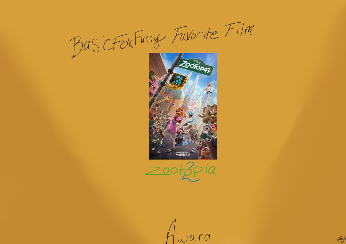 BasicFoxFurry's tweet image. It is with great honor that I announce that #Zootopia2 has won the BasicFoxFurry Favorite Film of 2025 award!!
(Very real award btw)