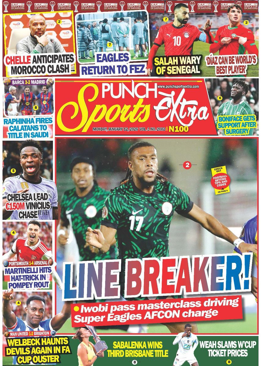 Nexus_News_N's tweet photo. GM Headlines @Nexus_News_N from front page of The Punch,Monday January 12, 2026
Featuring:
2026 budget twist: MDAs inject N3.5tn new projects despite FG freeze
#DangoteRefinery #PetrolPrice #NigerianEconomy #FuelCompetition #BudgetFreeze #BodijaExplosion #VictimCompensation https://t.co/k90jY4aDcr