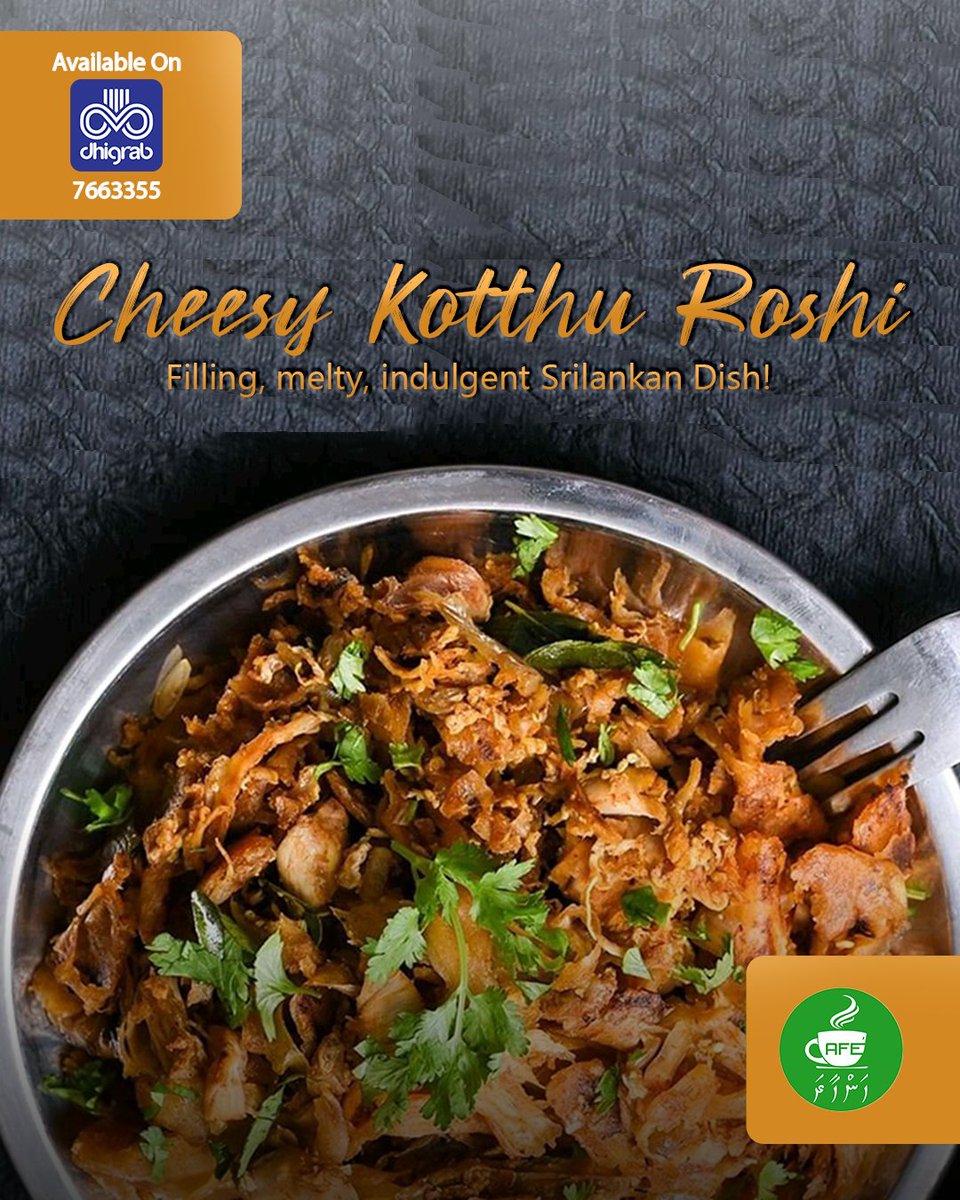 dhigrab's tweet image. Cheesy, filling, and full of flavor.
🧀 Cheesy Kotthu Roshi by Hanhaara Cafe
📞 Order on Dhigrab: 7663355
#HanhaaraCafe #CheesyKotthuRoshi #Dhigrab #SriLankanFlavors