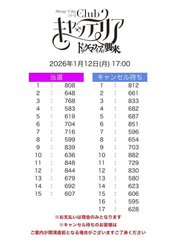 当日券】 整理券をお受け取りのお客様は 添付にて、抽選結果をご確認