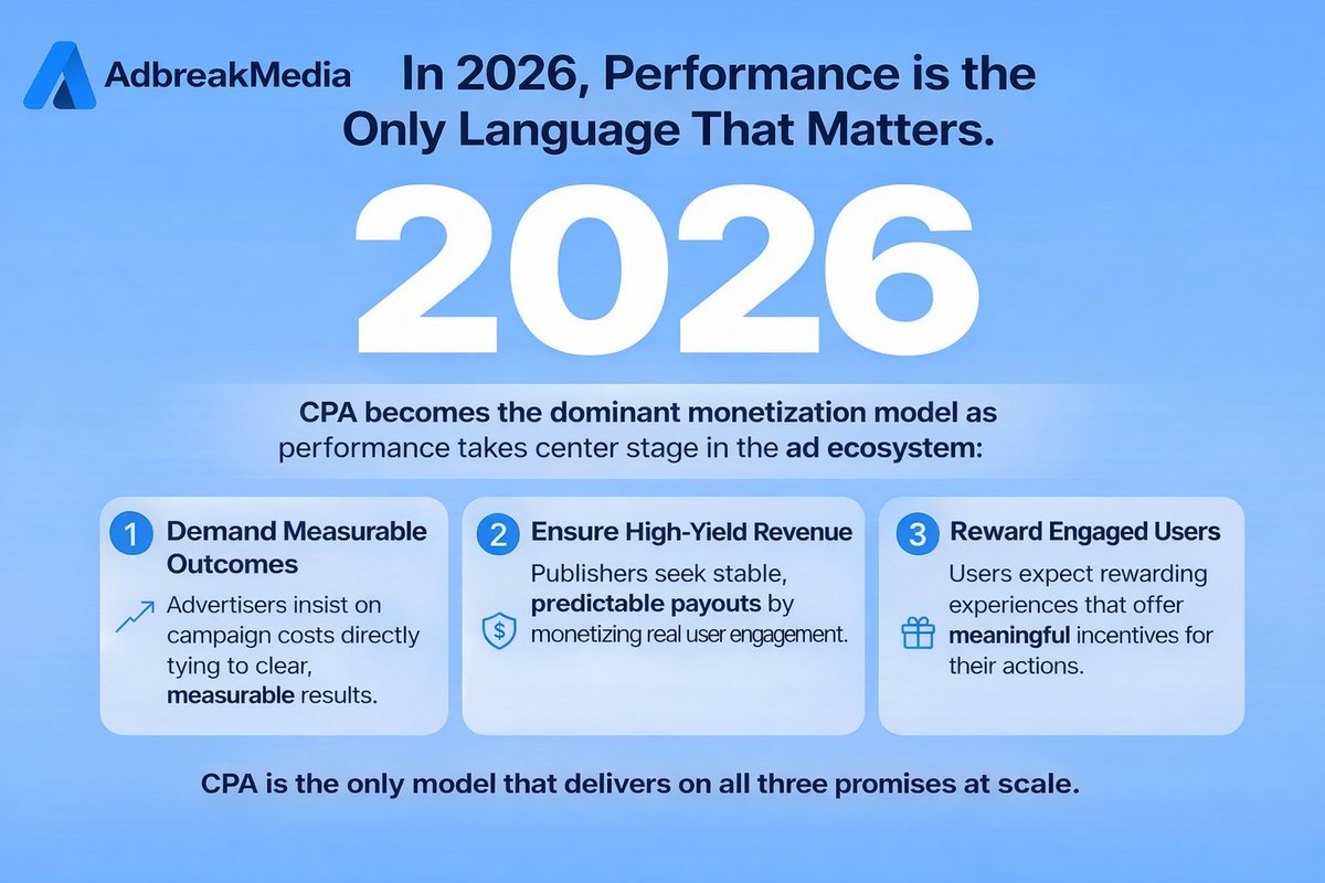 adbreakmedia's tweet image. The engine is ready. Are you? ⚙️🚀
CPA is no longer about clicks — it’s about outcomes, efficiency, and long-term value.
#CPAMastery #PerformanceFirst #MarketingStrategy #FutureOfAds #AdTechInsights #AdbreakMedia