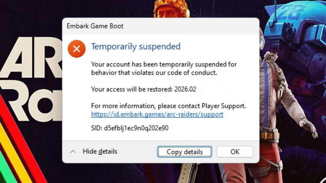 TheRooster's tweet image. 🚨 Team started banning cheaters, BUT...

They’re only getting 30-day bans.

According to some reports:
- 1st offense: 30-day suspension
- 2nd offense: Hardware-ID ban

BAN CHEATERS PERMANENTLY.
NO MERCY, @ARCRaidersGame.