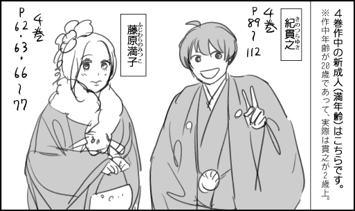 【再掲のご要望】「成人式漫画」4/4の1/3
「4巻の作中で成人する面子」 