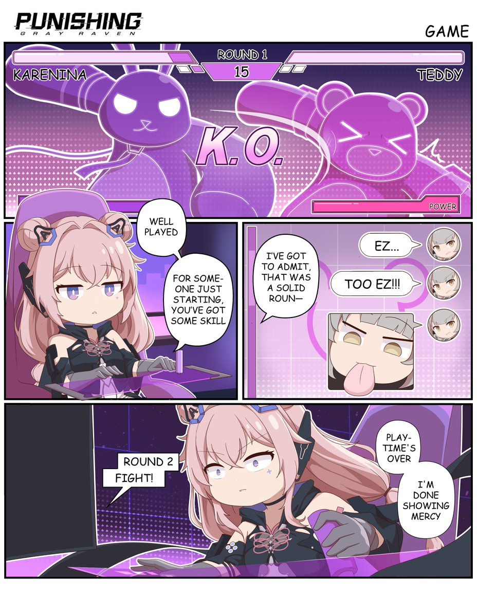 Keep teasing—Teddy doesn't mind switching the BGM to the boss battle music! ψ(*｀ω´)ψ

Thanks to <a href="/NohaNohaneID/">Noha Nohane</a> for providing this fun comic!
#punishinggrayraven #PGR