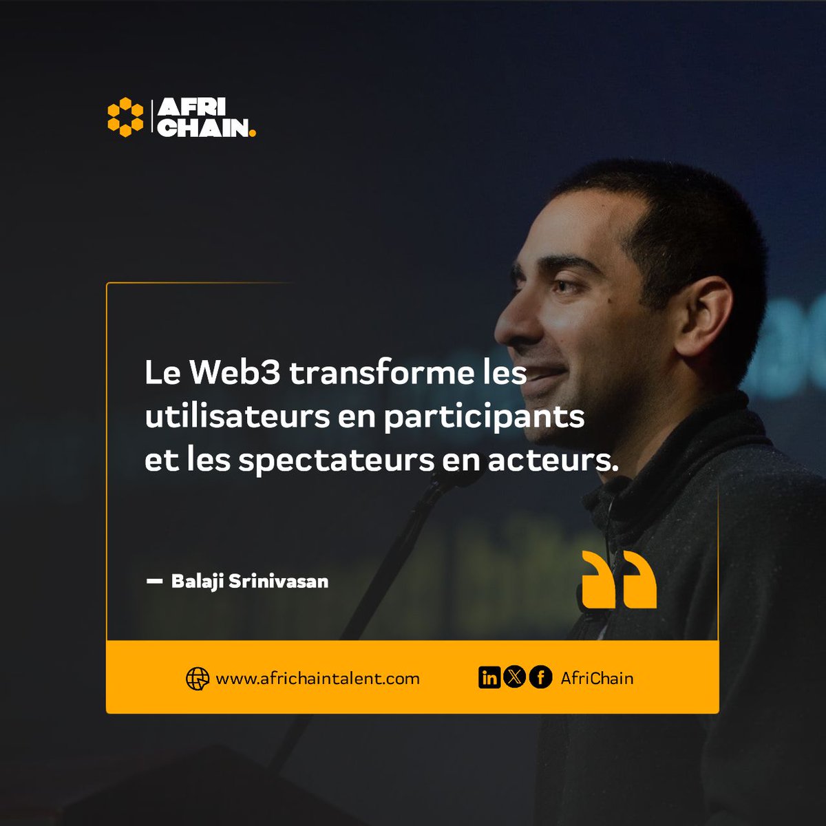 🎯“Le Web3 transforme les utilisateurs en participants et les spectateurs en acteurs.” __ Balaji Srinivasan

Le Web3 avance par l’engagement et l’action collective
Chaque compétence acquise, chaque projet soutenu renforce l’écosystème africain

Excellente semaine
#Web3 #AfriChain
