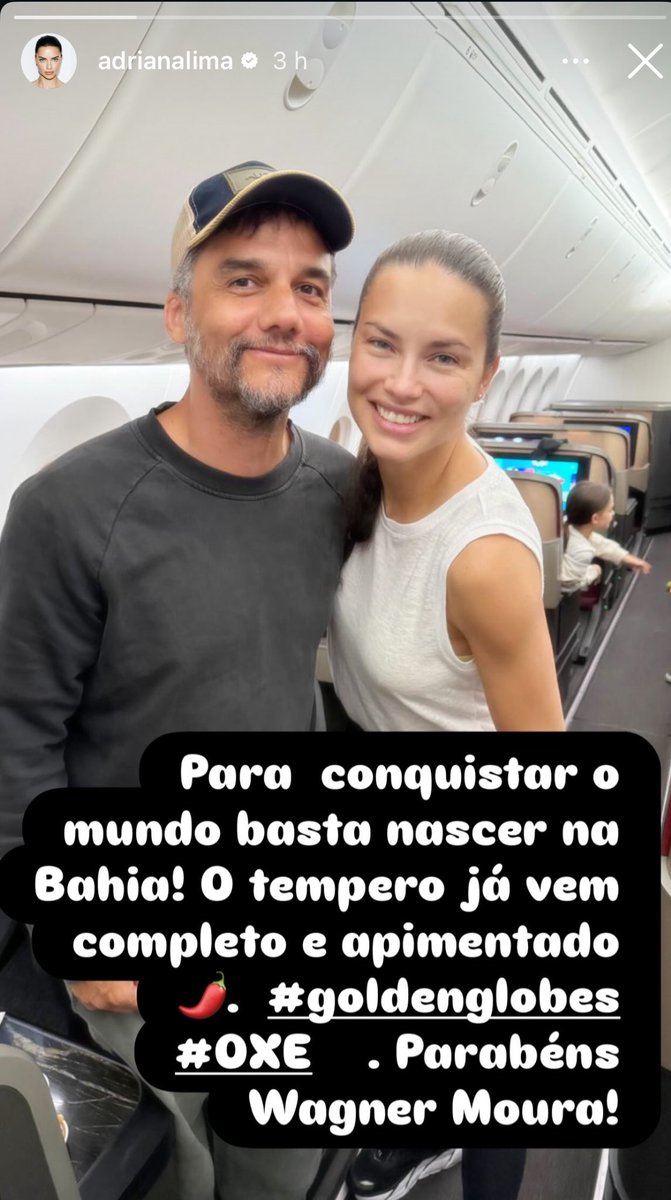 keepingupprjct's tweet image. Adriana Lima parabenizando Wagner Moura via Instagram Stories!